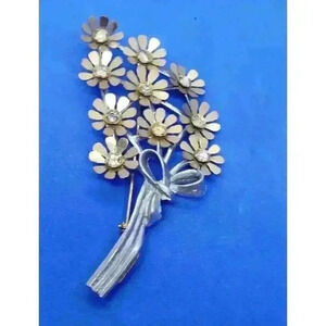 Vintage 30s Brooch Metal & Rhinestone Flower Bouquet FRED GRAY Coro Desiger RARE